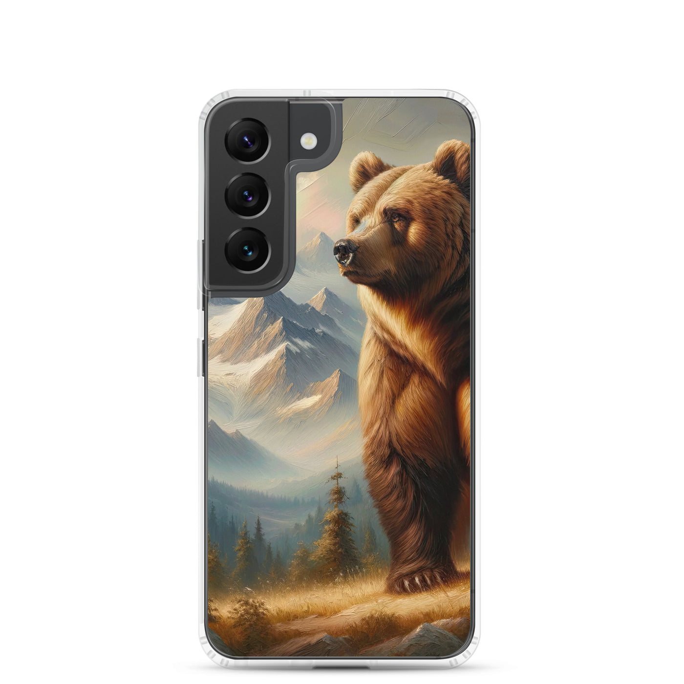 Ölgemälde eines königlichen Bären vor der majestätischen Alpenkulisse - Samsung Schutzhülle (durchsichtig) camping xxx yyy zzz Samsung Galaxy S22