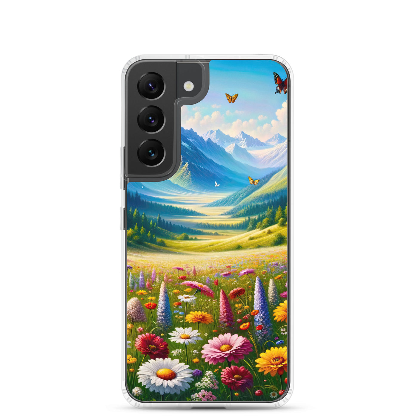 Ölgemälde einer ruhigen Almwiese, Oase mit bunter Wildblumenpracht - Samsung Schutzhülle (durchsichtig) camping xxx yyy zzz Samsung Galaxy S22