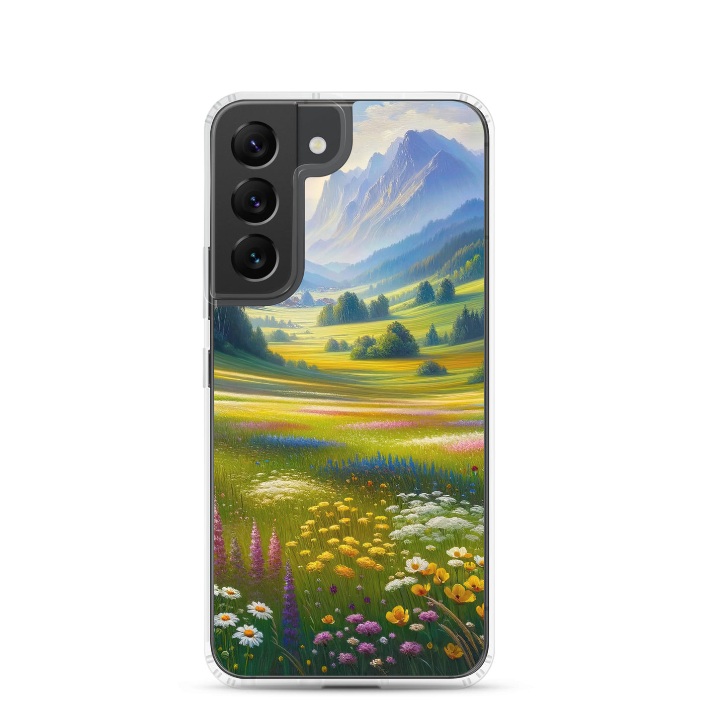 Ölgemälde einer Almwiese, Meer aus Wildblumen in Gelb- und Lilatönen - Samsung Schutzhülle (durchsichtig) berge xxx yyy zzz Samsung Galaxy S22