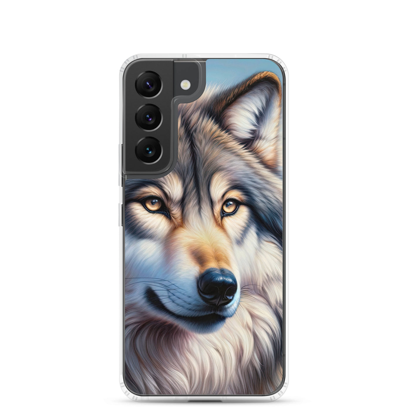 Ölgemäldeporträt eines majestätischen Wolfes mit intensiven Augen in der Berglandschaft (AN) - Samsung Schutzhülle (durchsichtig) xxx yyy zzz Samsung Galaxy S22