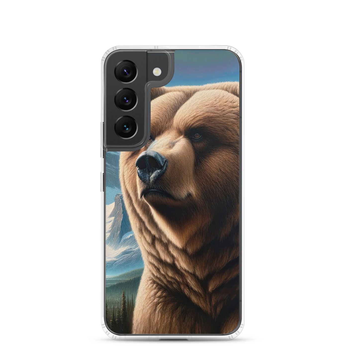Realistisches Ölgemälde eines männlichen Bären in den Bergen mit Fokus auf Stärke und Schärfe - Samsung Schutzhülle (durchsichtig) camping xxx yyy zzz Samsung Galaxy S22
