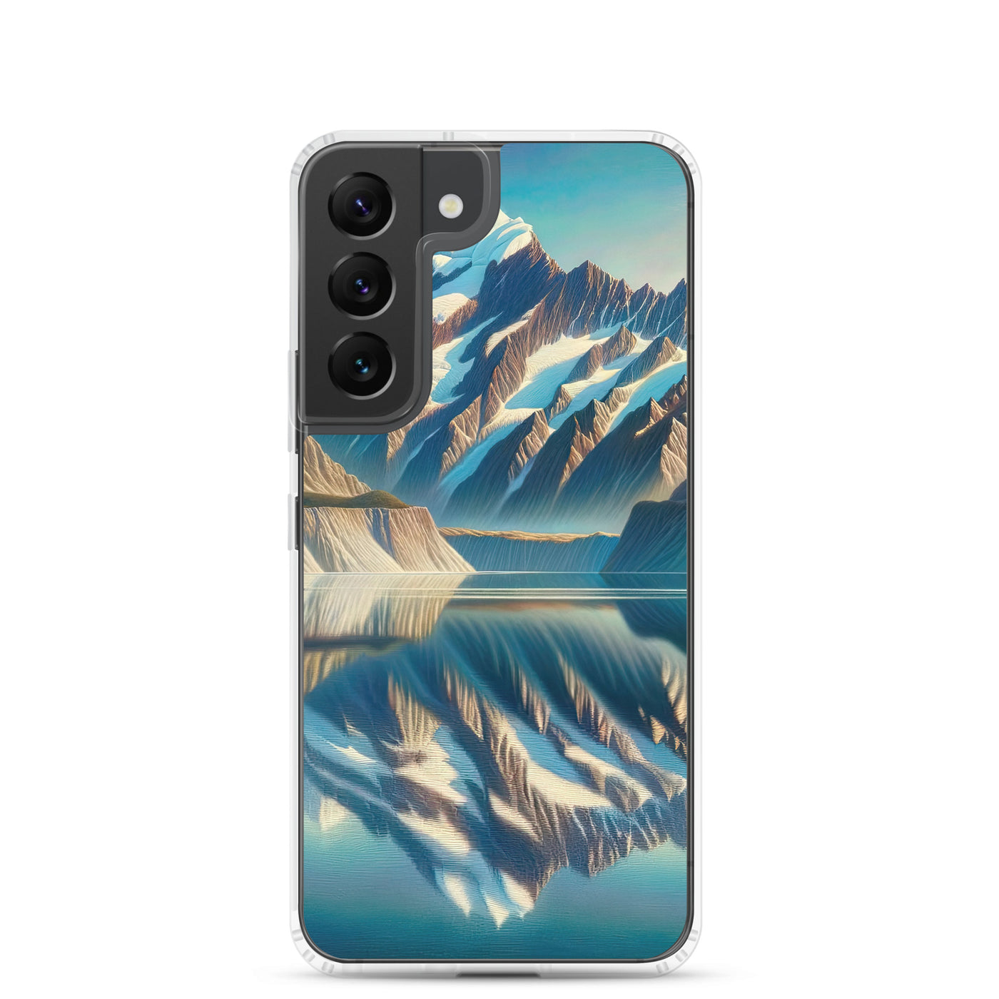 Ölgemälde eines unberührten Sees, der die Bergkette spiegelt - Samsung Schutzhülle (durchsichtig) berge xxx yyy zzz Samsung Galaxy S22