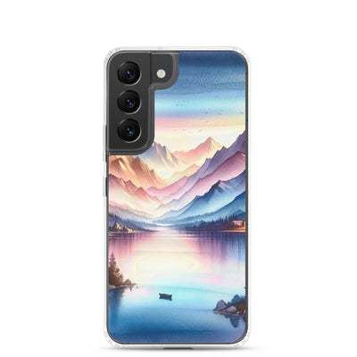 Aquarell einer Dämmerung in den Alpen, Boot auf einem See in Pastell-Licht - Samsung Schutzhülle (durchsichtig) berge xxx yyy zzz Samsung Galaxy S22