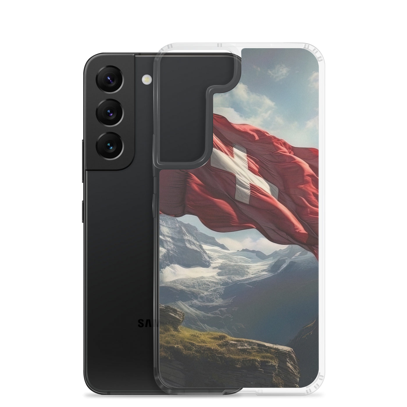 Schweizer Flagge und Berge im Hintergrund - Fotorealistische Malerei - Samsung Schutzhülle (durchsichtig) berge xxx