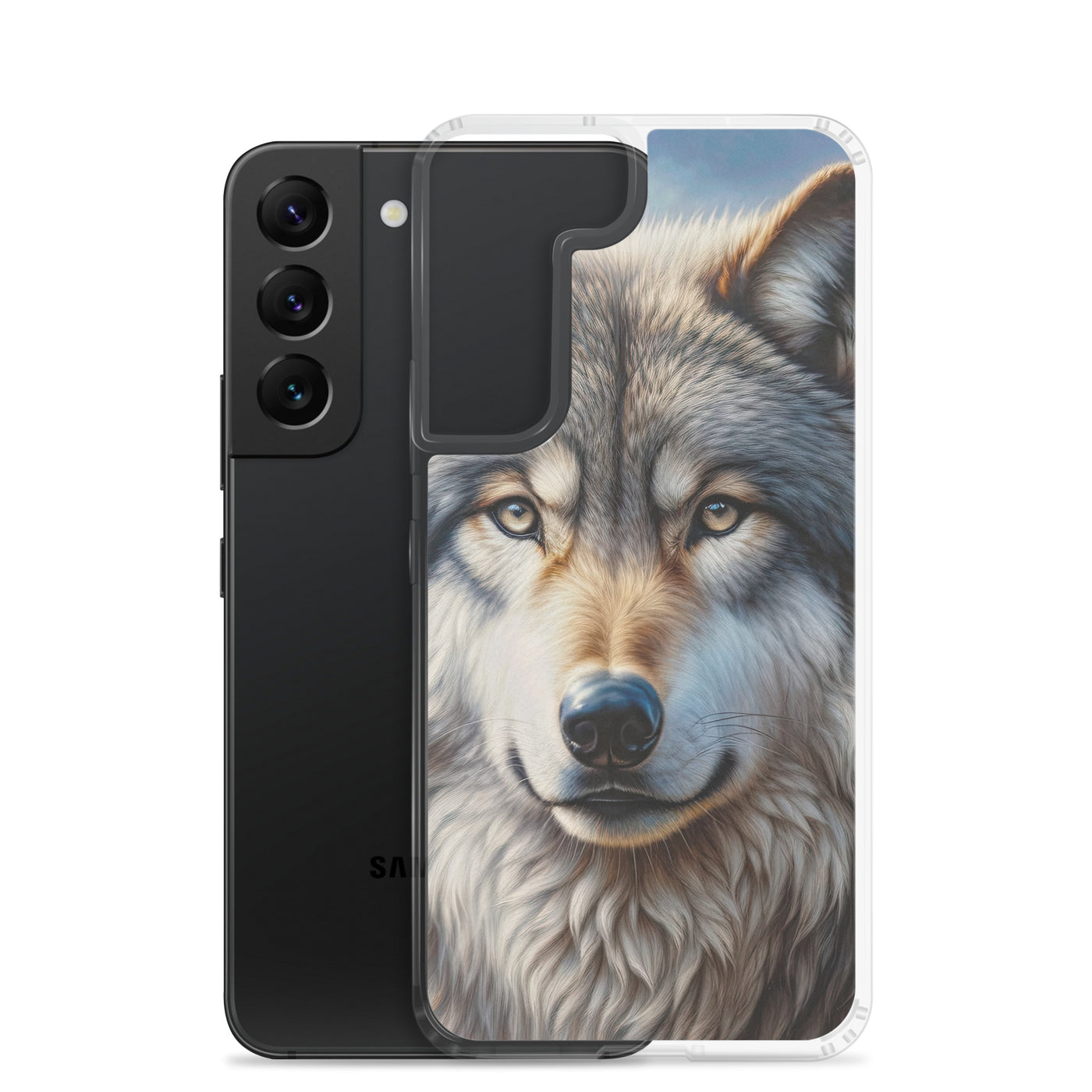 Porträt-Ölgemälde eines prächtigen Wolfes mit faszinierenden Augen (AN) - Samsung Schutzhülle (durchsichtig) xxx yyy zzz