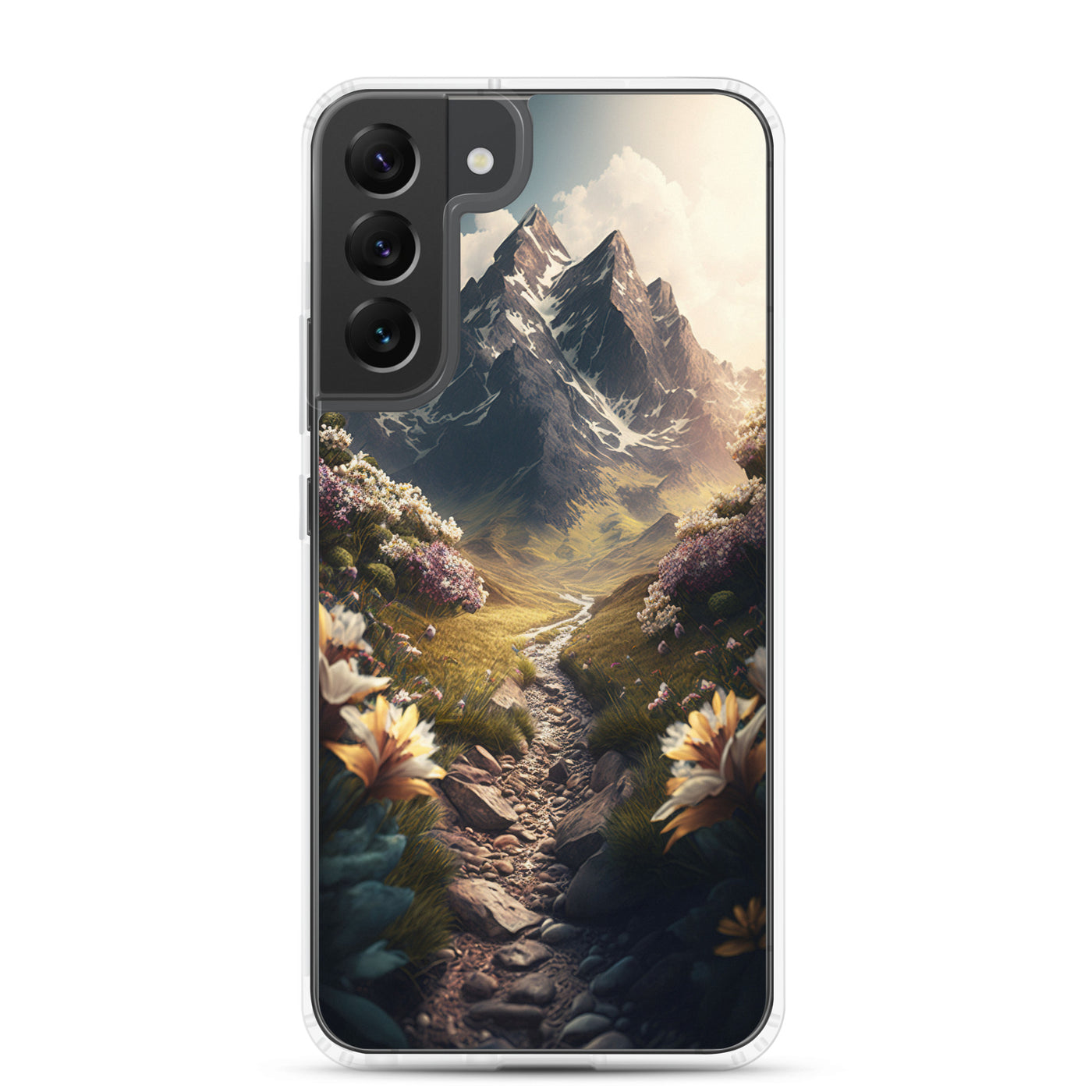 Epischer Berg, steiniger Weg und Blumen - Realistische Malerei - Samsung Schutzhülle (durchsichtig) berge xxx Samsung Galaxy S22 Plus