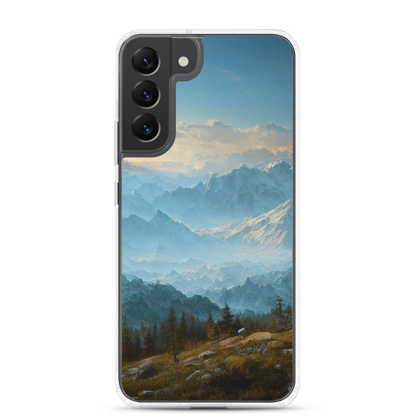 Schöne Berge mit Nebel bedeckt - Ölmalerei - Samsung Schutzhülle (durchsichtig) berge xxx Samsung Galaxy S22 Plus