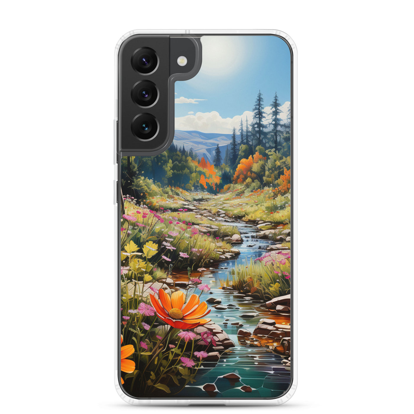 Berge, schöne Blumen und Bach im Wald - Samsung Schutzhülle (durchsichtig) berge xxx Samsung Galaxy S22 Plus