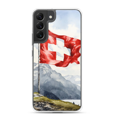 Schweizer Flagge und Berge im Hintergrund - Epische Stimmung - Malerei - Samsung Schutzhülle (durchsichtig) berge xxx Samsung Galaxy S22 Plus