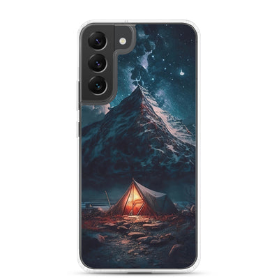 Zelt und Berg in der Nacht - Sterne am Himmel - Landschaftsmalerei - Samsung Schutzhülle (durchsichtig) camping xxx Samsung Galaxy S22 Plus