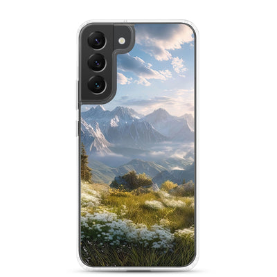 Berglandschaft mit Sonnenschein, Blumen und Bäumen - Malerei - Samsung Schutzhülle (durchsichtig) berge xxx Samsung Galaxy S22 Plus