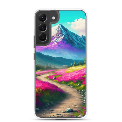 Berg, pinke Blumen und Wanderweg - Landschaftsmalerei - Samsung Schutzhülle (durchsichtig) berge xxx Samsung Galaxy S22 Plus