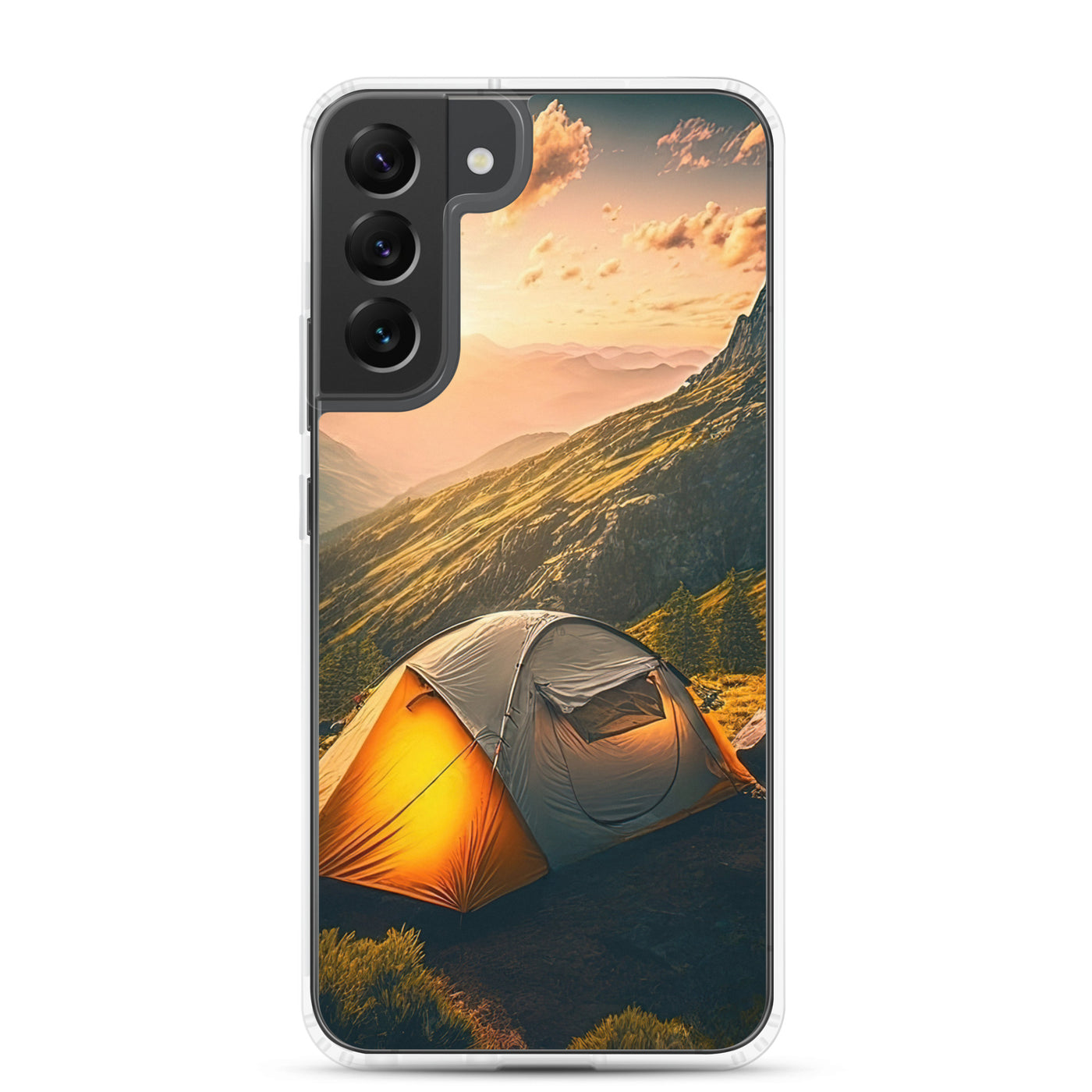 Zelt auf Berg im Sonnenaufgang - Landschafts - Samsung Schutzhülle (durchsichtig) camping xxx Samsung Galaxy S22 Plus
