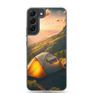 Zelt auf Berg im Sonnenaufgang - Landschafts - Samsung Schutzhülle (durchsichtig) camping xxx Samsung Galaxy S22 Plus