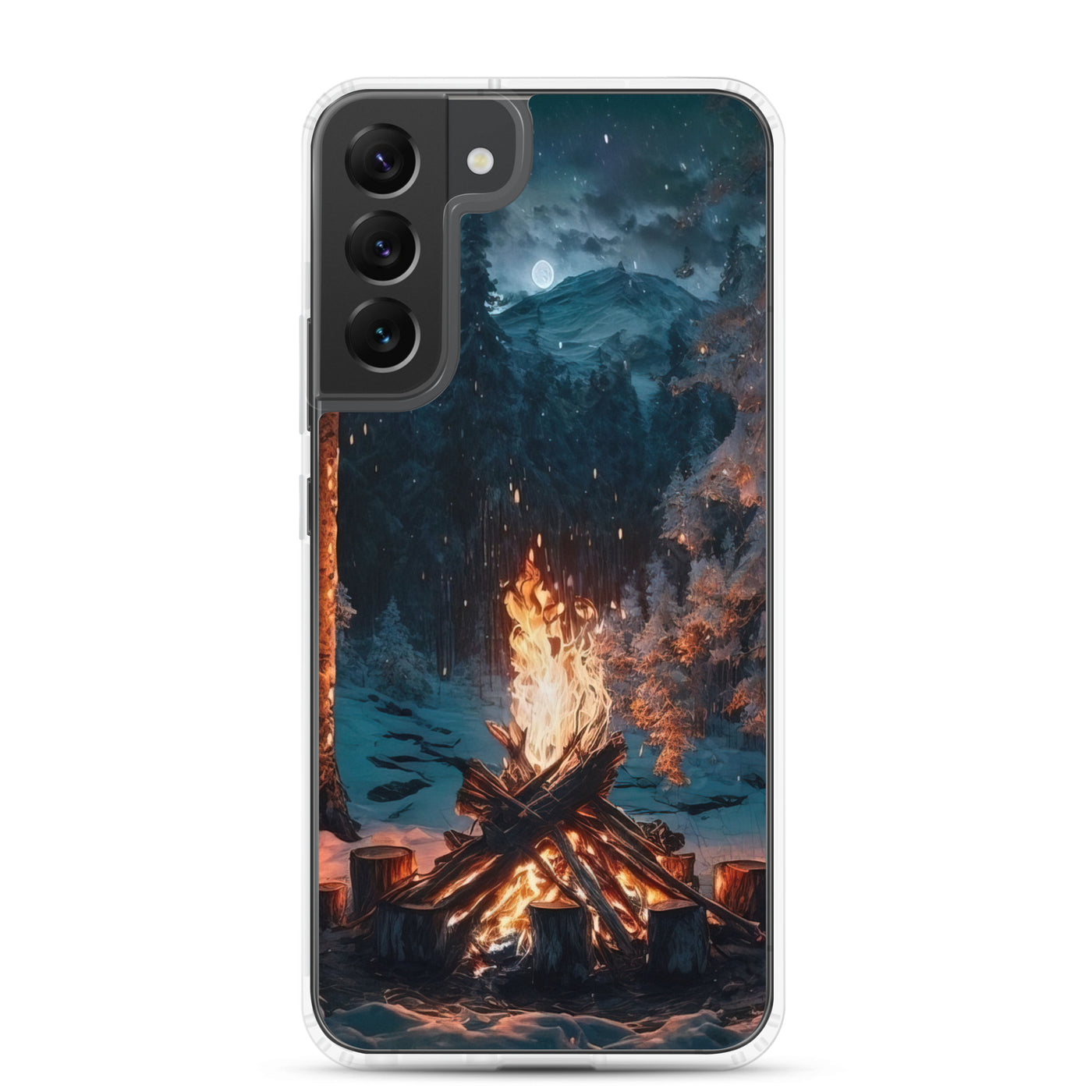 Lagerfeuer beim Camping - Wald mit Schneebedeckten Bäumen - Malerei - Samsung Schutzhülle (durchsichtig) camping xxx Samsung Galaxy S22 Plus