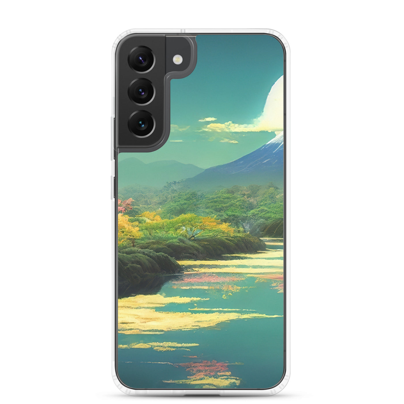Berg, See und Wald mit pinken Bäumen - Landschaftsmalerei - Samsung Schutzhülle (durchsichtig) berge xxx Samsung Galaxy S22 Plus
