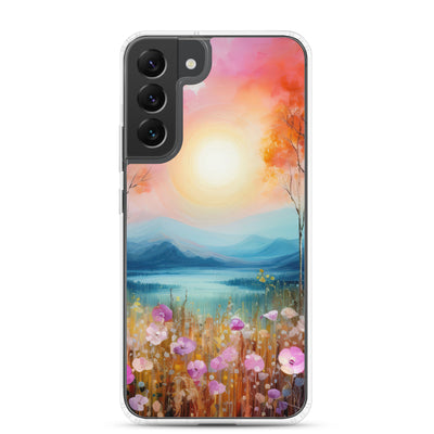 Berge, See, pinke Bäume und Blumen - Malerei - Samsung Schutzhülle (durchsichtig) berge xxx Samsung Galaxy S22 Plus