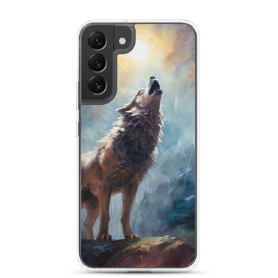 Heulender Wolf auf Berggipfel und Mond im Hintergrund – Abstrakte Malerei - Samsung Schutzhülle (durchsichtig) camping xxx Samsung Galaxy S22 Plus