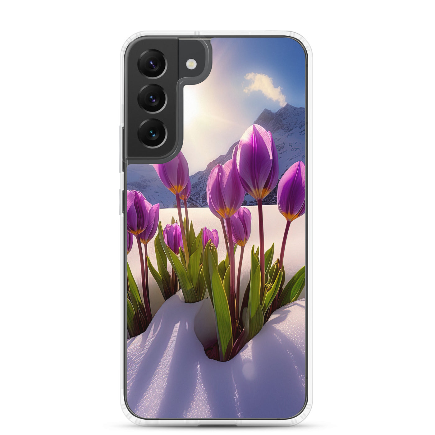 Tulpen im Schnee und in den Bergen - Blumen im Winter - Samsung Schutzhülle (durchsichtig) berge xxx Samsung Galaxy S22 Plus