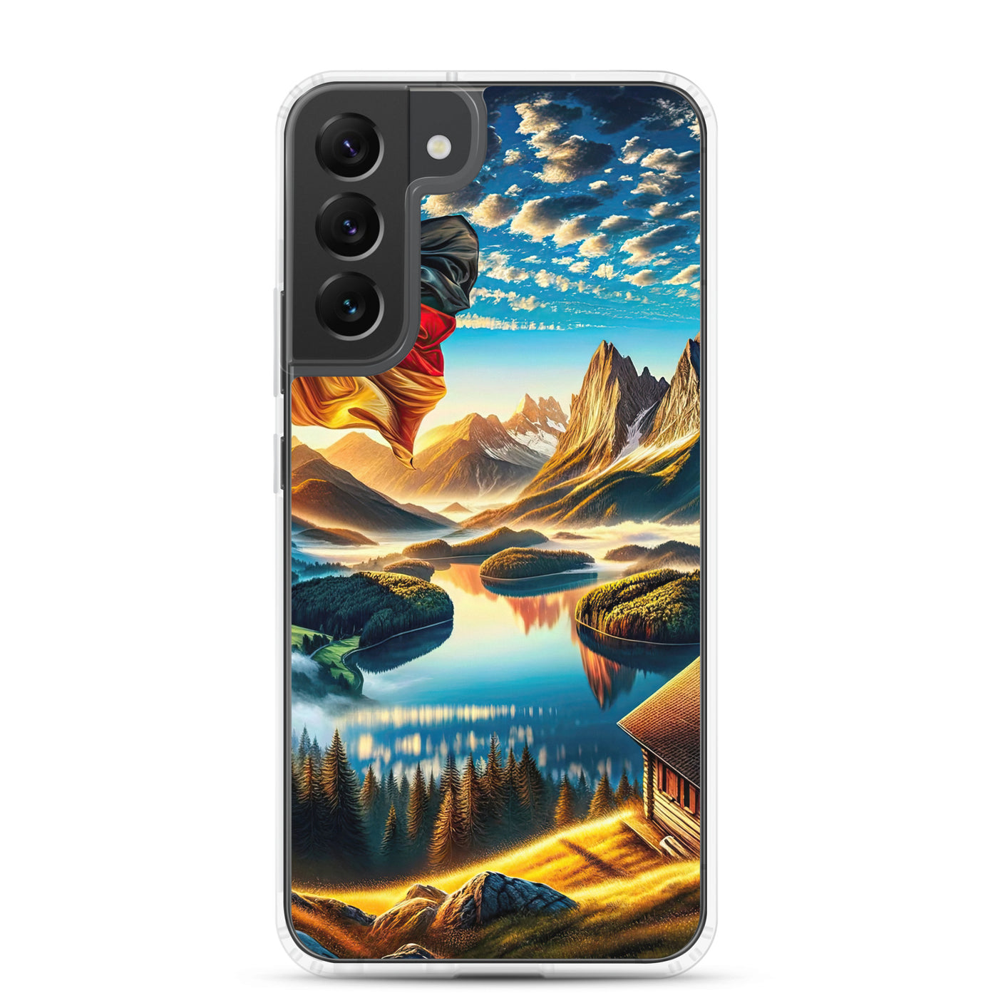 Alpen Gebirge im Morgenlicht: Kunstwerk mit Deutsche Flagge - Samsung Schutzhülle (durchsichtig) berge xxx yyy zzz Samsung Galaxy S22 Plus