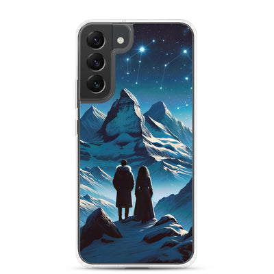 Alpenwinternacht: Digitale Kunst mit Wanderern in Bergen und Sternenhimmel - Samsung Schutzhülle (durchsichtig) wandern xxx yyy zzz Samsung Galaxy S22 Plus