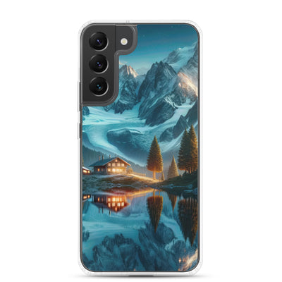 Stille Alpenmajestätik: Digitale Kunst mit Schnee und Bergsee-Spiegelung - Samsung Schutzhülle (durchsichtig) berge xxx yyy zzz Samsung Galaxy S22 Plus