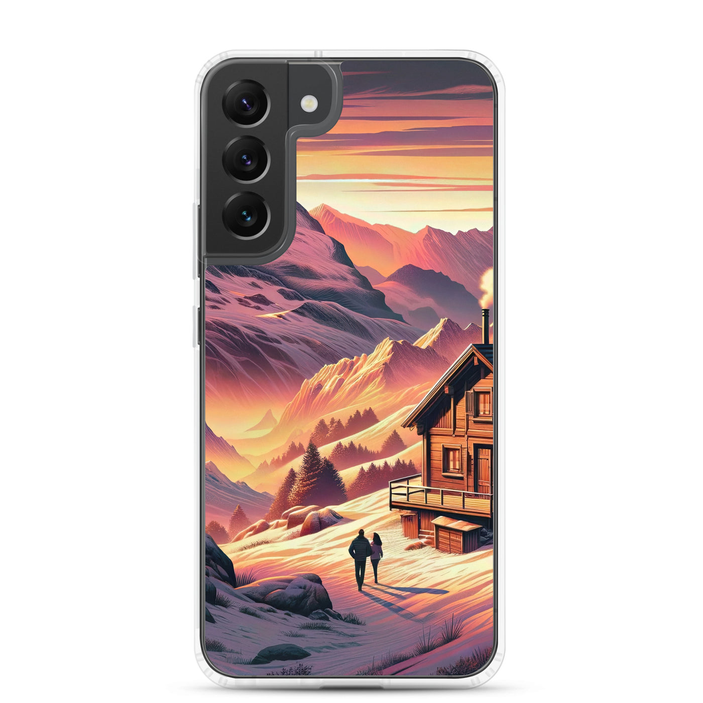 Berghütte im goldenen Sonnenuntergang: Digitale Alpenillustration - Samsung Schutzhülle (durchsichtig) berge xxx yyy zzz Samsung Galaxy S22 Plus