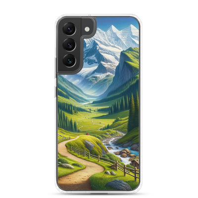 Wanderer in den Bergen und Wald: Digitale Malerei mit grünen kurvenreichen Pfaden - Samsung Schutzhülle (durchsichtig) wandern xxx yyy zzz Samsung Galaxy S22 Plus
