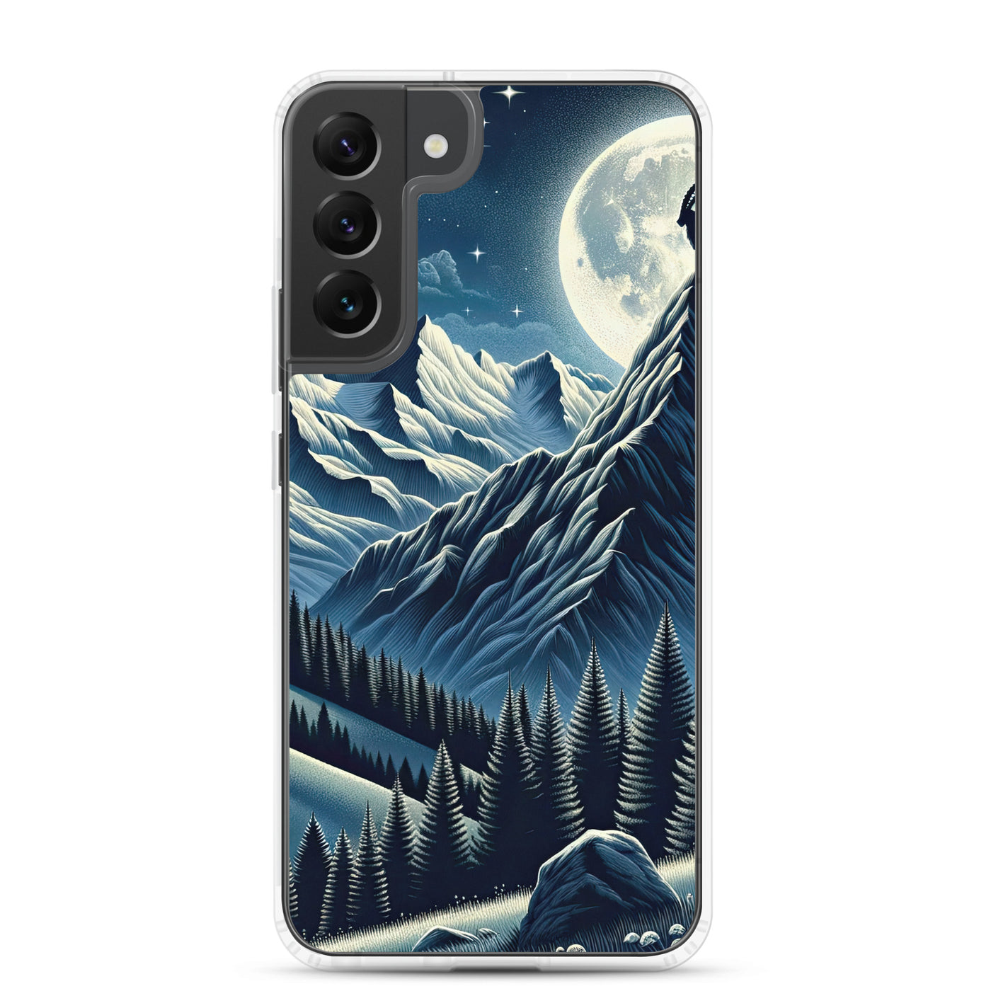Steinbock in Alpennacht, silberne Berge und Sternenhimmel - Samsung Schutzhülle (durchsichtig) berge xxx yyy zzz Samsung Galaxy S22 Plus