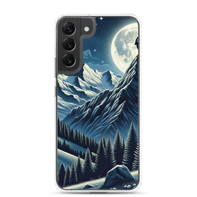 Steinbock in Alpennacht, silberne Berge und Sternenhimmel - Samsung Schutzhülle (durchsichtig) berge xxx yyy zzz Samsung Galaxy S22 Plus