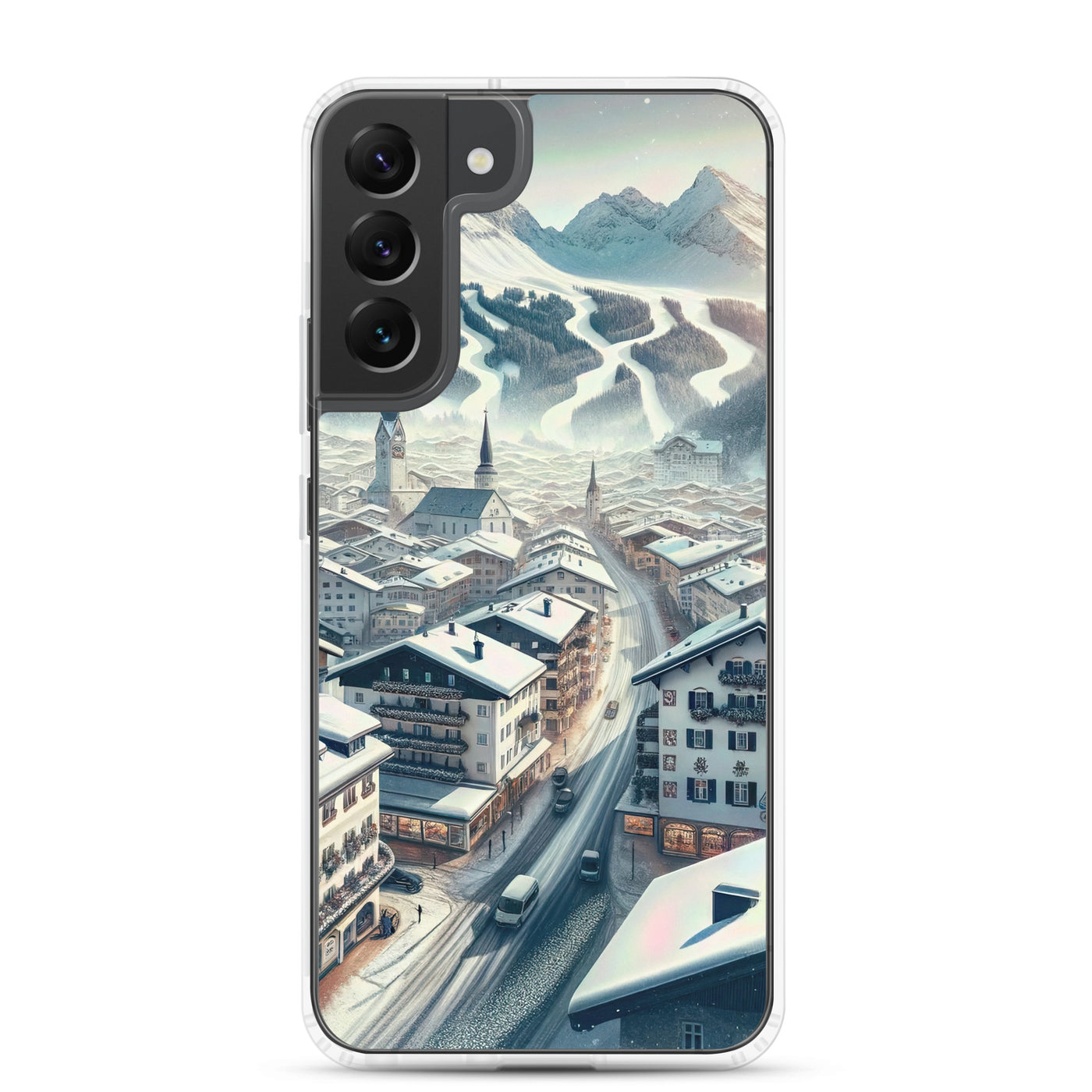 Winter in Kitzbühel: Digitale Malerei von schneebedeckten Dächern - Samsung Schutzhülle (durchsichtig) berge xxx yyy zzz Samsung Galaxy S22 Plus