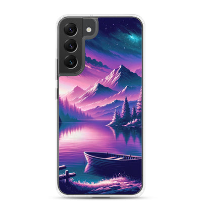 Magische Alpen-Dämmerung, rosa-lila Himmel und Bergsee mit Boot - Samsung Schutzhülle (durchsichtig) berge xxx yyy zzz Samsung Galaxy S22 Plus