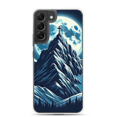 Mondnacht und Gipfelkreuz in den Alpen, glitzernde Schneegipfel - Samsung Schutzhülle (durchsichtig) berge xxx yyy zzz Samsung Galaxy S22 Plus