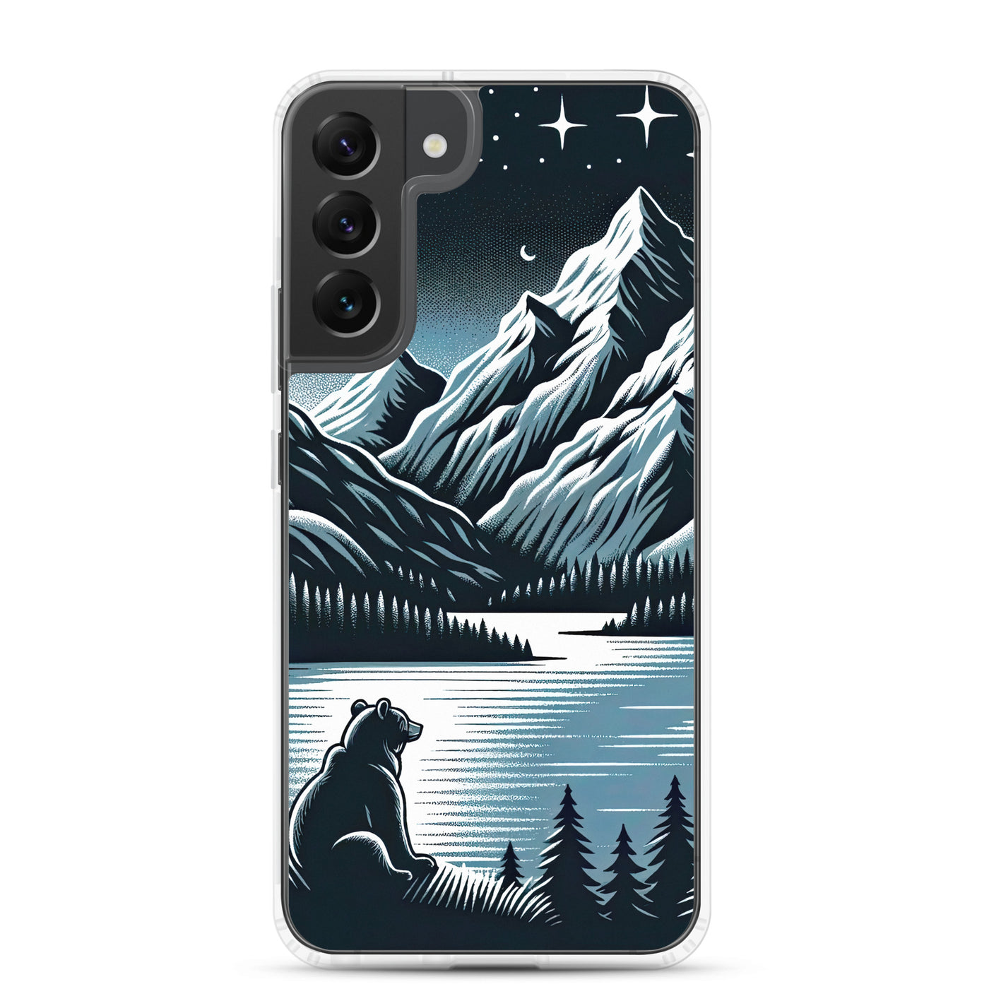 Bär in Alpen-Mondnacht, silberne Berge, schimmernde Seen - Samsung Schutzhülle (durchsichtig) camping xxx yyy zzz Samsung Galaxy S22 Plus