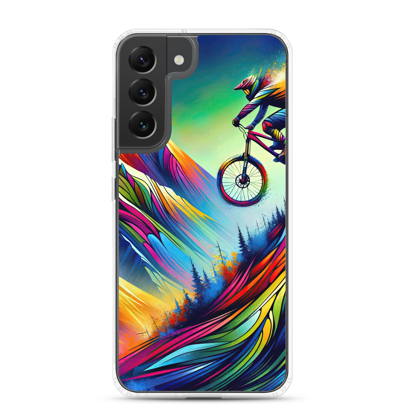 Mountainbiker in farbenfroher Alpenkulisse mit abstraktem Touch (M) - Samsung Schutzhülle (durchsichtig) xxx yyy zzz Samsung Galaxy S22 Plus