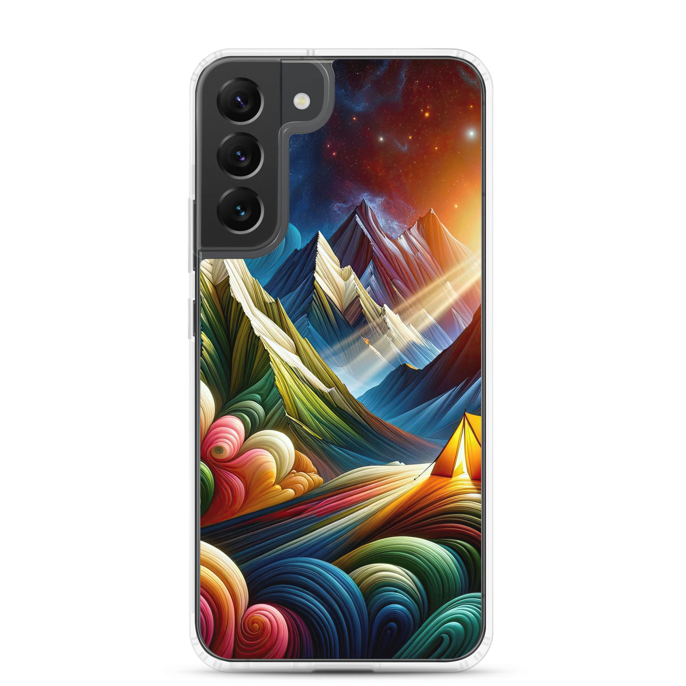 Abstrakte Bergwelt in lebendigen Farben mit Zelt - Samsung Schutzhülle (durchsichtig) camping xxx yyy zzz Samsung Galaxy S22 Plus