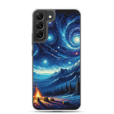 Sternennacht über den Alpen inspiriertes Ölgemälde, mystischer Nachthimmel in Blau - Samsung Schutzhülle (durchsichtig) camping xxx yyy zzz Samsung Galaxy S22 Plus