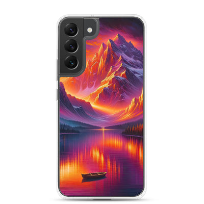 Ölgemälde eines Bootes auf einem Bergsee bei Sonnenuntergang, lebendige Orange-Lila Töne - Samsung Schutzhülle (durchsichtig) berge xxx yyy zzz Samsung Galaxy S22 Plus