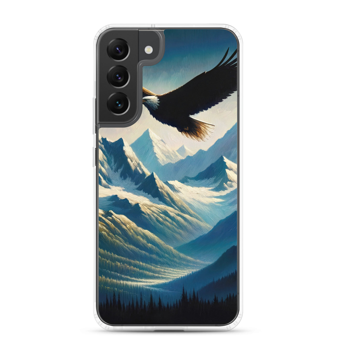 Ölgemälde eines Adlers vor schneebedeckten Bergsilhouetten - Samsung Schutzhülle (durchsichtig) berge xxx yyy zzz Samsung Galaxy S22 Plus