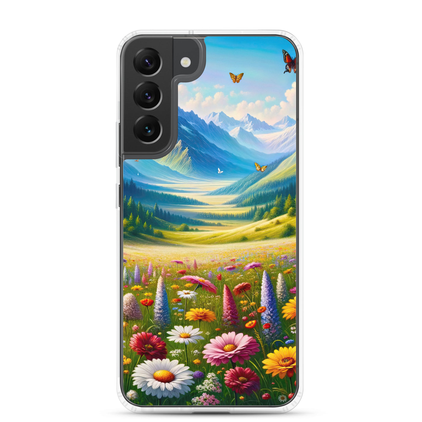 Ölgemälde einer ruhigen Almwiese, Oase mit bunter Wildblumenpracht - Samsung Schutzhülle (durchsichtig) camping xxx yyy zzz Samsung Galaxy S22 Plus