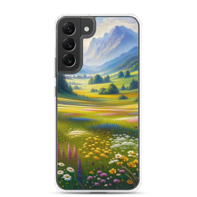 Ölgemälde einer Almwiese, Meer aus Wildblumen in Gelb- und Lilatönen - Samsung Schutzhülle (durchsichtig) berge xxx yyy zzz Samsung Galaxy S22 Plus