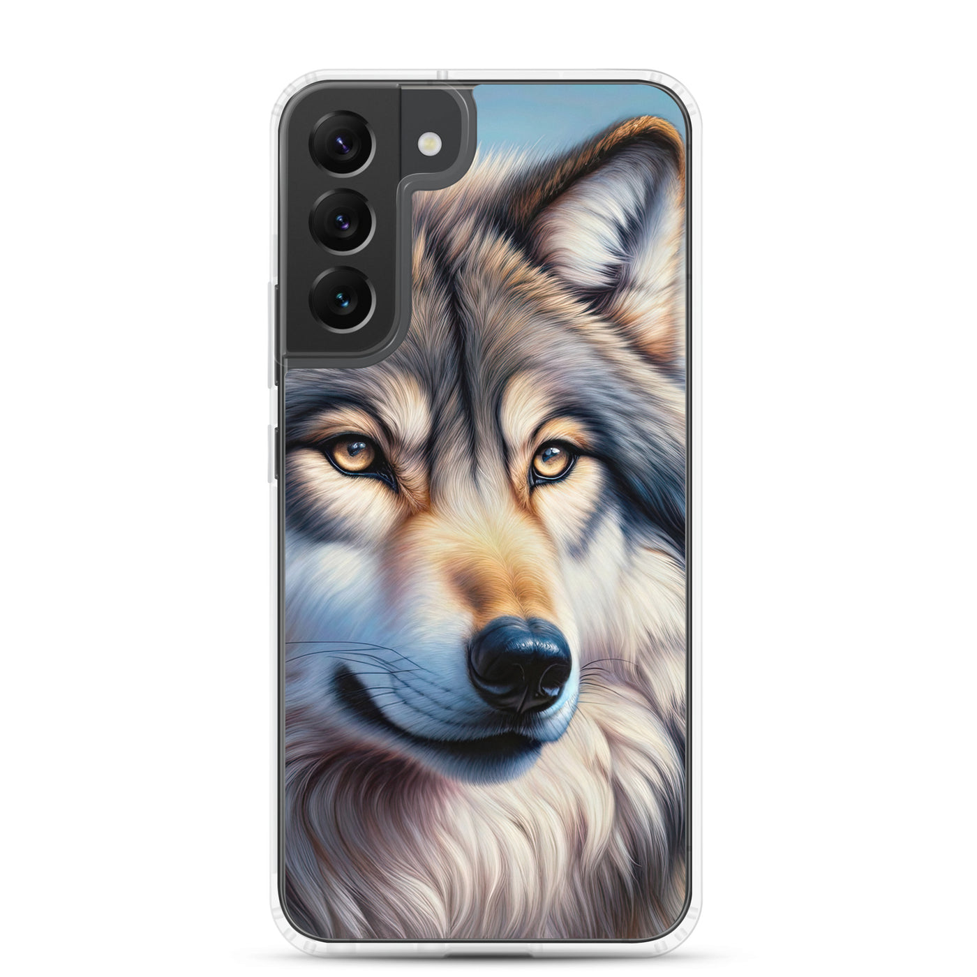 Ölgemäldeporträt eines majestätischen Wolfes mit intensiven Augen in der Berglandschaft (AN) - Samsung Schutzhülle (durchsichtig) xxx yyy zzz Samsung Galaxy S22 Plus