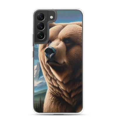 Realistisches Ölgemälde eines männlichen Bären in den Bergen mit Fokus auf Stärke und Schärfe - Samsung Schutzhülle (durchsichtig) camping xxx yyy zzz Samsung Galaxy S22 Plus