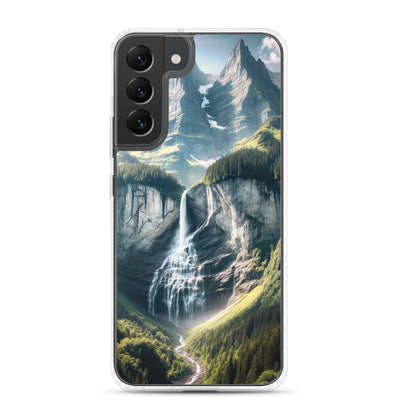Foto der sommerlichen Alpen mit üppigen Gipfeln und Wasserfall - Samsung Schutzhülle (durchsichtig) berge xxx yyy zzz Samsung Galaxy S22 Plus
