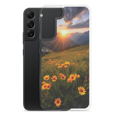 Gebirge, Sonnenblumen und Sonnenaufgang - Samsung Schutzhülle (durchsichtig) berge xxx