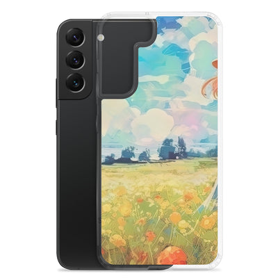 Dame mit Hut im Feld mit Blumen - Landschaftsmalerei - Samsung Schutzhülle (durchsichtig) camping xxx