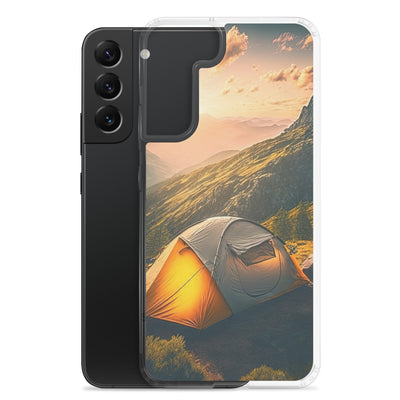 Zelt auf Berg im Sonnenaufgang - Landschafts - Samsung Schutzhülle (durchsichtig) camping xxx