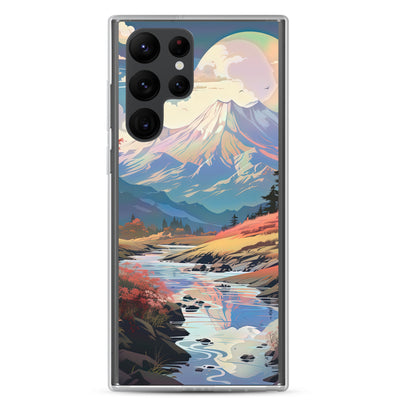 Berge. Fluss und Blumen - Malerei - Samsung Schutzhülle (durchsichtig) berge xxx Samsung Galaxy S22 Ultra