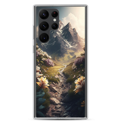 Epischer Berg, steiniger Weg und Blumen - Realistische Malerei - Samsung Schutzhülle (durchsichtig) berge xxx Samsung Galaxy S22 Ultra