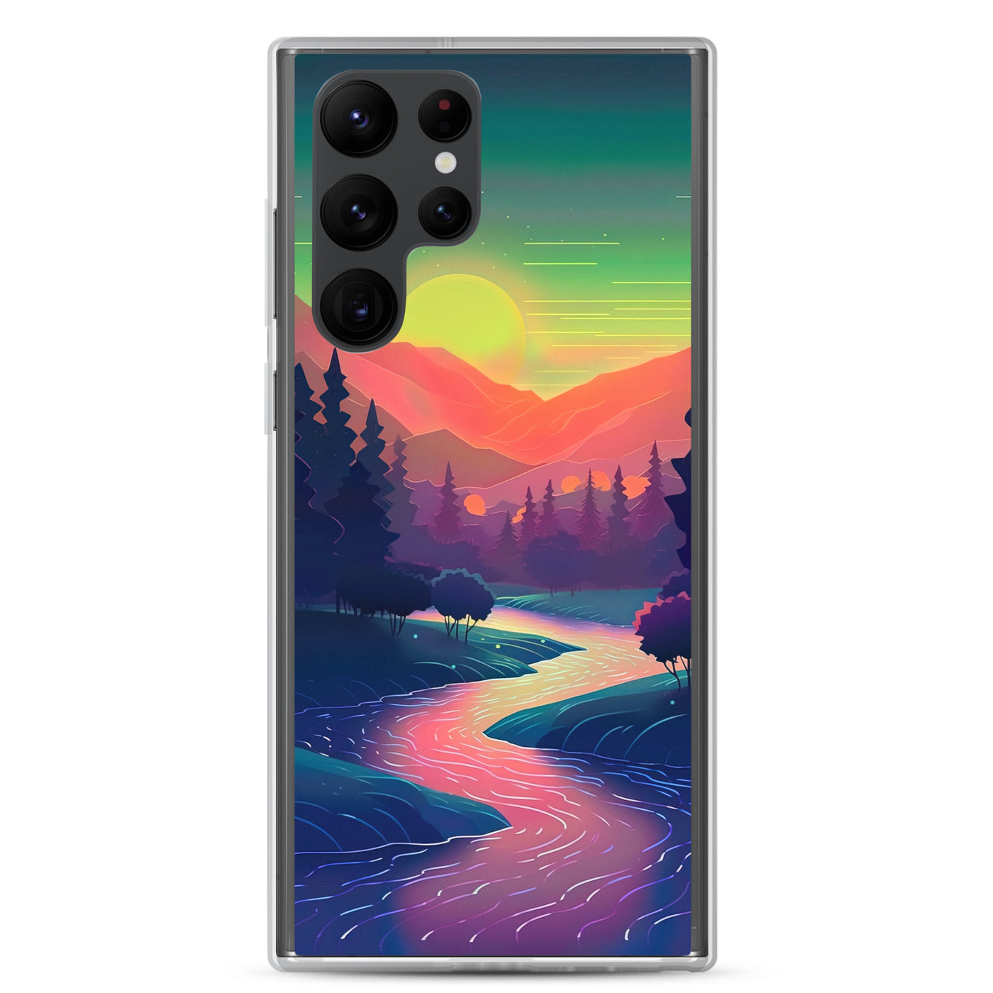 Berge, Fluss, Sonnenuntergang - Malerei - Samsung Schutzhülle (durchsichtig) berge xxx Samsung Galaxy S22 Ultra